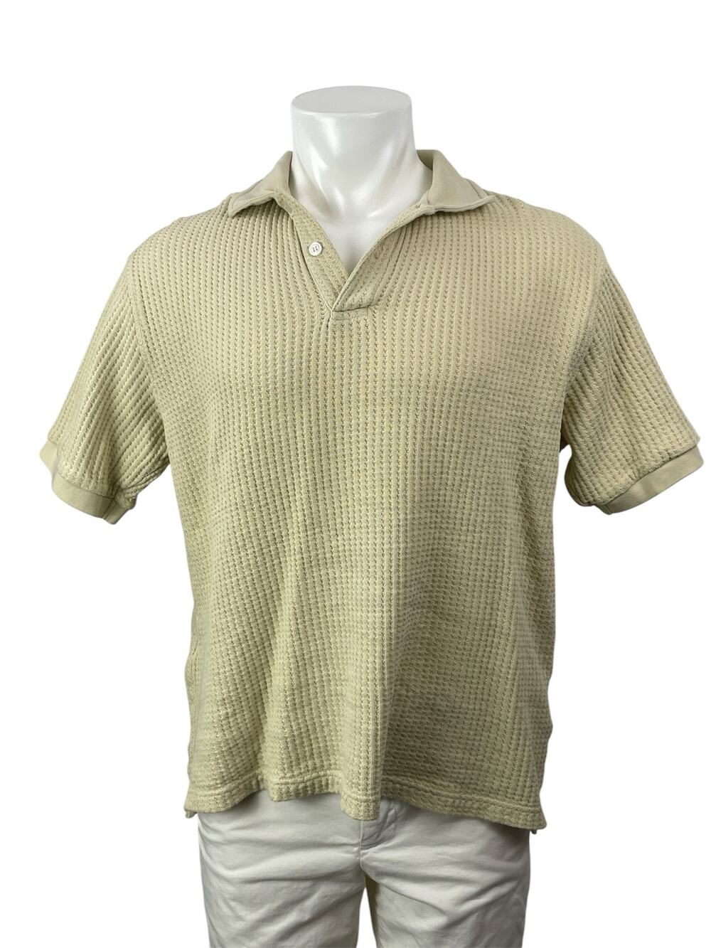 Samsoe Men's Cream Waffle Knit Thermal Short Sleeve Golf Polo Shirt Top Size M